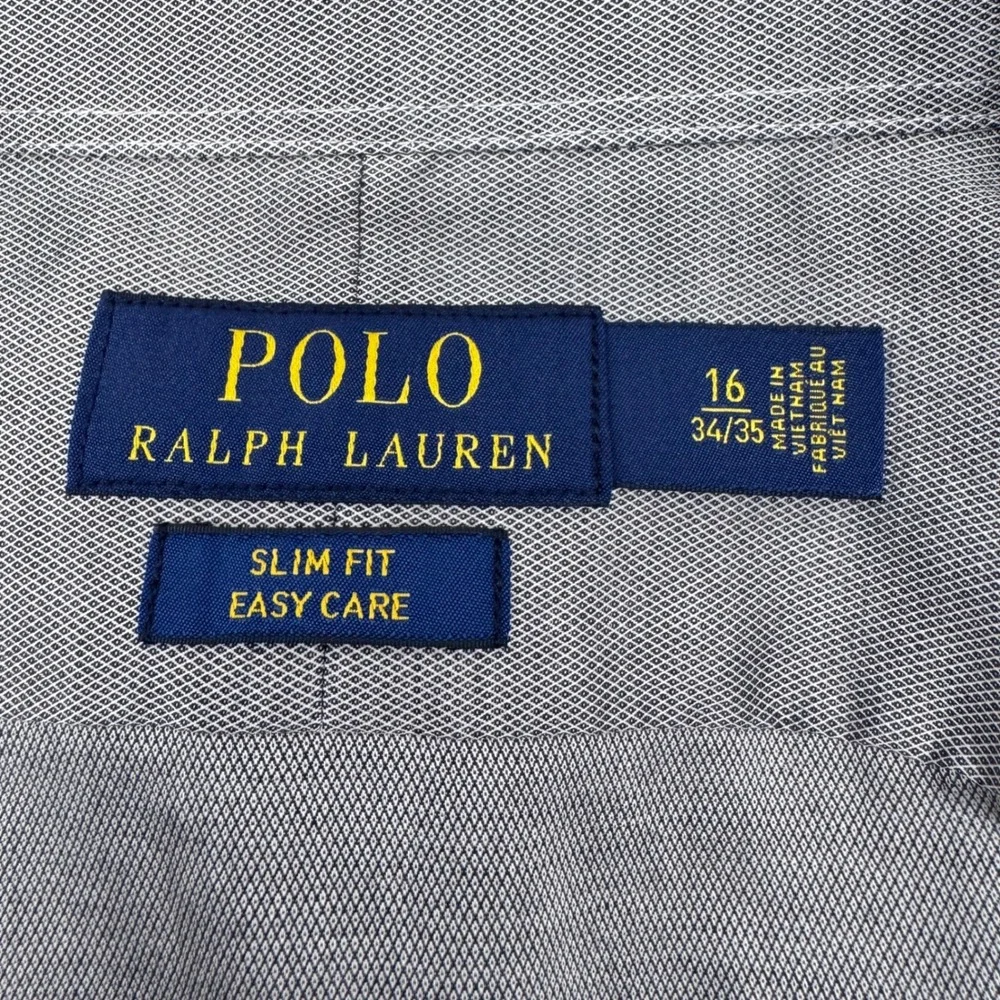 Polo Ralph Lauren Button Down Shirt Mens Large 16 34/35 Grey Slim Fit Cotton